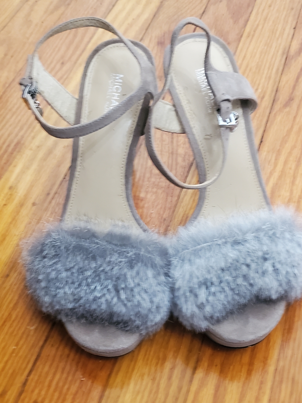 Michael Kors Rabbit Fur Genuine Trim Suede Slingback Sandals Sz 7